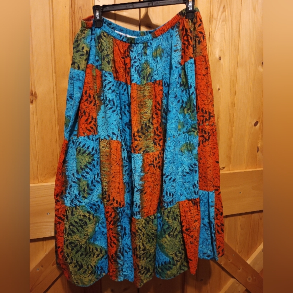 BFA- Size 2X- Ankle length batik style patchwork*pattern* (see details) skirt